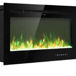 36" Elektrokamin Elektrische Kaminheizung Heizlüfter mit 5 Helligkeitsstufen Schwarz