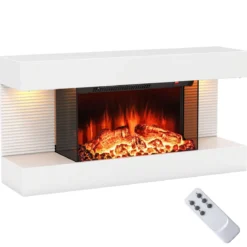 Elektrokamin mit Heizung & LED-Seitenlichtern Schwebender Wandkamin mit Fernbedienung