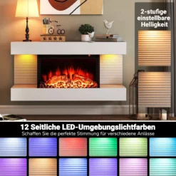 Elektrokamin mit Heizung & LED-Seitenlichtern Schwebender Wandkamin mit Fernbedienung