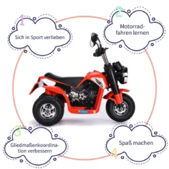 Elektro Motorrad Kindermotorrad Elektromotorrad mit Stützrädern 57 x 72 x 56 cm Rot