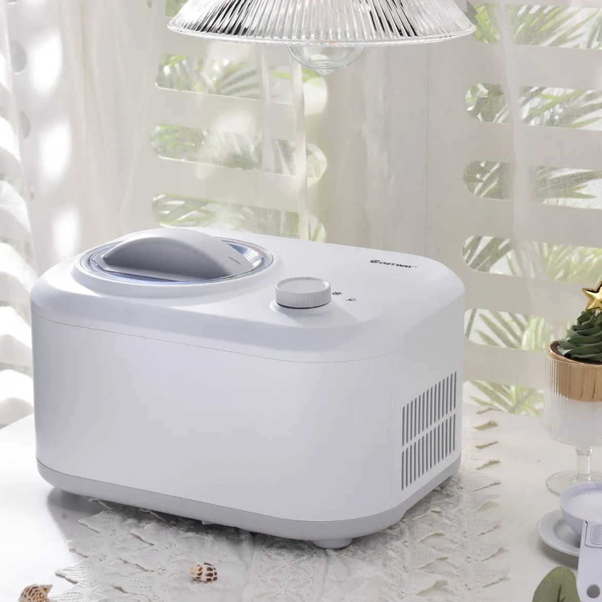 Elektronische Eismaschine 100W automatische Eismaschine mit eingebautem Kompressor Eismaschine Weiß