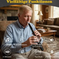 Elektronisches Blasinstrument tragbares elektrisches Blasinstrument mit 13 Tönen 2 Fingerings & 3 Empfindlichkeitsstufen Schwarz