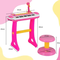 Elektronisches 31-Tasten Kinder Keyboard mit Hocker & Mikrofon für Kinder ab 3 Jahr Rosa