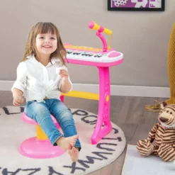 Elektronisches 31-Tasten Kinder Keyboard mit Hocker & Mikrofon für Kinder ab 3 Jahr Rosa