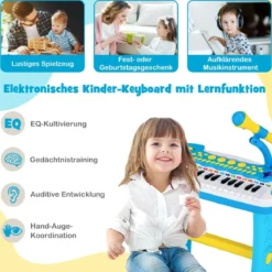 Elektronisches 31-Tasten Kinder Keyboard mit Hocker & Mikrofon für Kinder ab 3 Jahr Blau