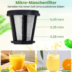 Entsafter Kaltpresse 150 W Slow Juicer Elektrisch mit Umkehrfunktion Saftpresse mit Reinigungsbürste