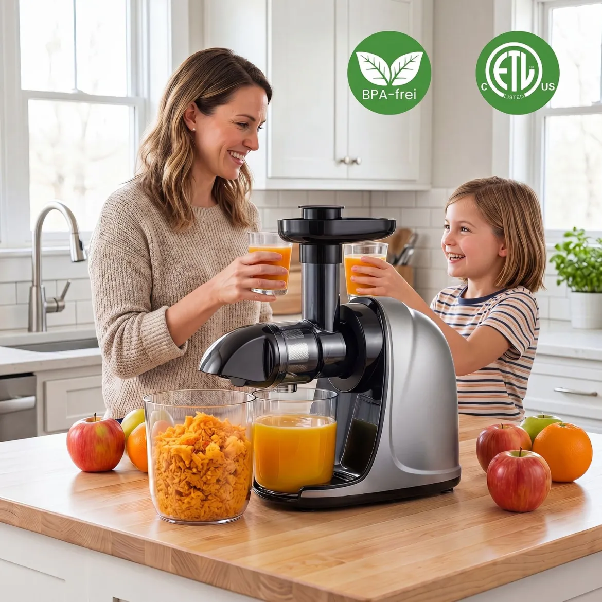 Entsafter Kaltpresse 150 W Slow Juicer Elektrisch mit Umkehrfunktion Saftpresse mit Reinigungsbürste