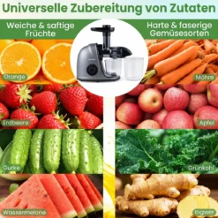Entsafter Kaltpresse 150 W Slow Juicer Elektrisch mit Umkehrfunktion Saftpresse mit Reinigungsbürste