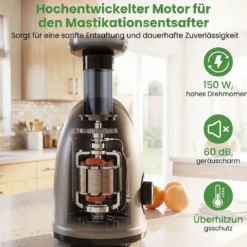 Entsafter Kaltpresse 150 W Slow Juicer Elektrisch mit Umkehrfunktion Saftpresse mit Reinigungsbürste