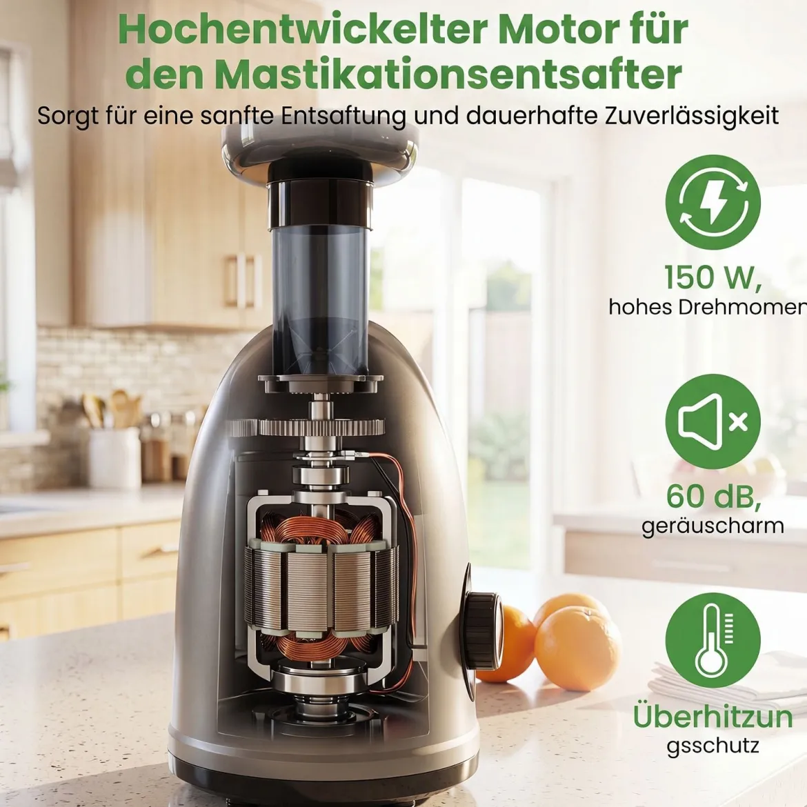 Entsafter Kaltpresse 150 W Slow Juicer Elektrisch mit Umkehrfunktion Saftpresse mit Reinigungsbürste