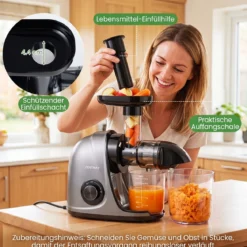 Entsafter Kaltpresse 150 W Slow Juicer Elektrisch mit Umkehrfunktion Saftpresse mit Reinigungsbürste