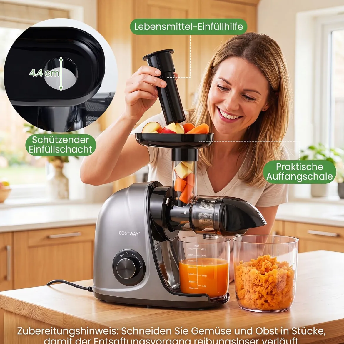 Entsafter Kaltpresse 150 W Slow Juicer Elektrisch mit Umkehrfunktion Saftpresse mit Reinigungsbürste
