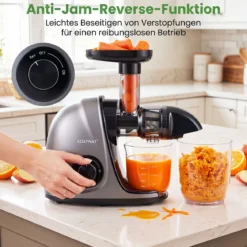 Entsafter Kaltpresse 150 W Slow Juicer Elektrisch mit Umkehrfunktion Saftpresse mit Reinigungsbürste