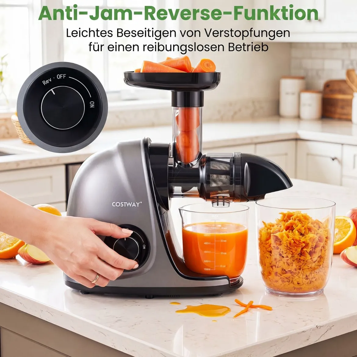 Entsafter Kaltpresse 150 W Slow Juicer Elektrisch mit Umkehrfunktion Saftpresse mit Reinigungsbürste
