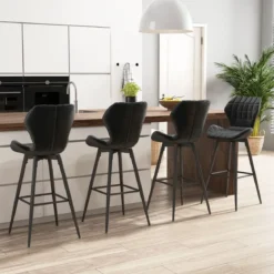 2er Barhocker Set mit Rückenlehne & Fußstütze Gepolsterte Barstühle Modern Esszimmerstuhl