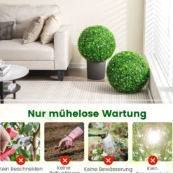 2er Buchsbaumkugel mit Weißen Blüten UV-beständige Künstliche Pflanze Grün