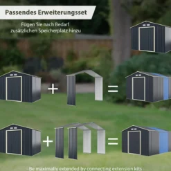 2er Gerätehaus Metall Erweitert + Geräteschuppen Set abschließbar Grau
