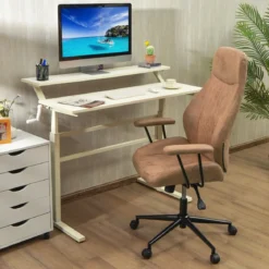 Ergonomischer Bürostuhl aus Wildleder 150° neigbarer Computerstuhl Braun