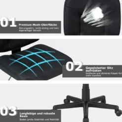 Ergonomischer Bürostuhl Computer-Stuhl mit einstellbare Höhe 63,5 x 61 x 84-94 cm Schwarz