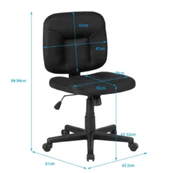 Ergonomischer Bürostuhl Computer-Stuhl mit einstellbare Höhe 63,5 x 61 x 84-94 cm Schwarz