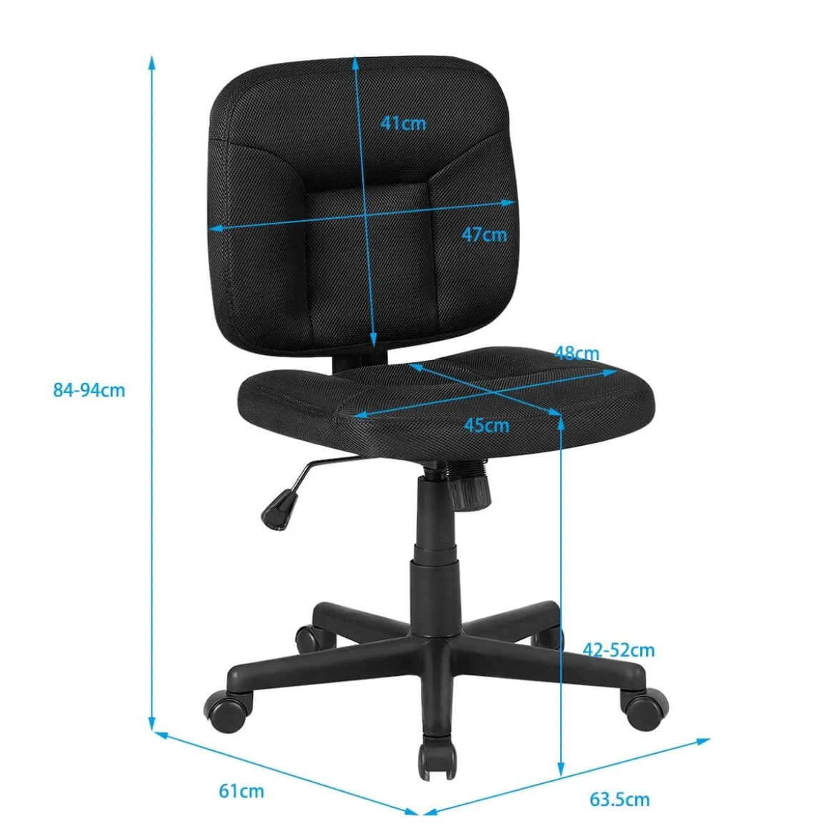 Ergonomischer Bürostuhl Computer-Stuhl mit einstellbare Höhe 63,5 x 61 x 84-94 cm Schwarz