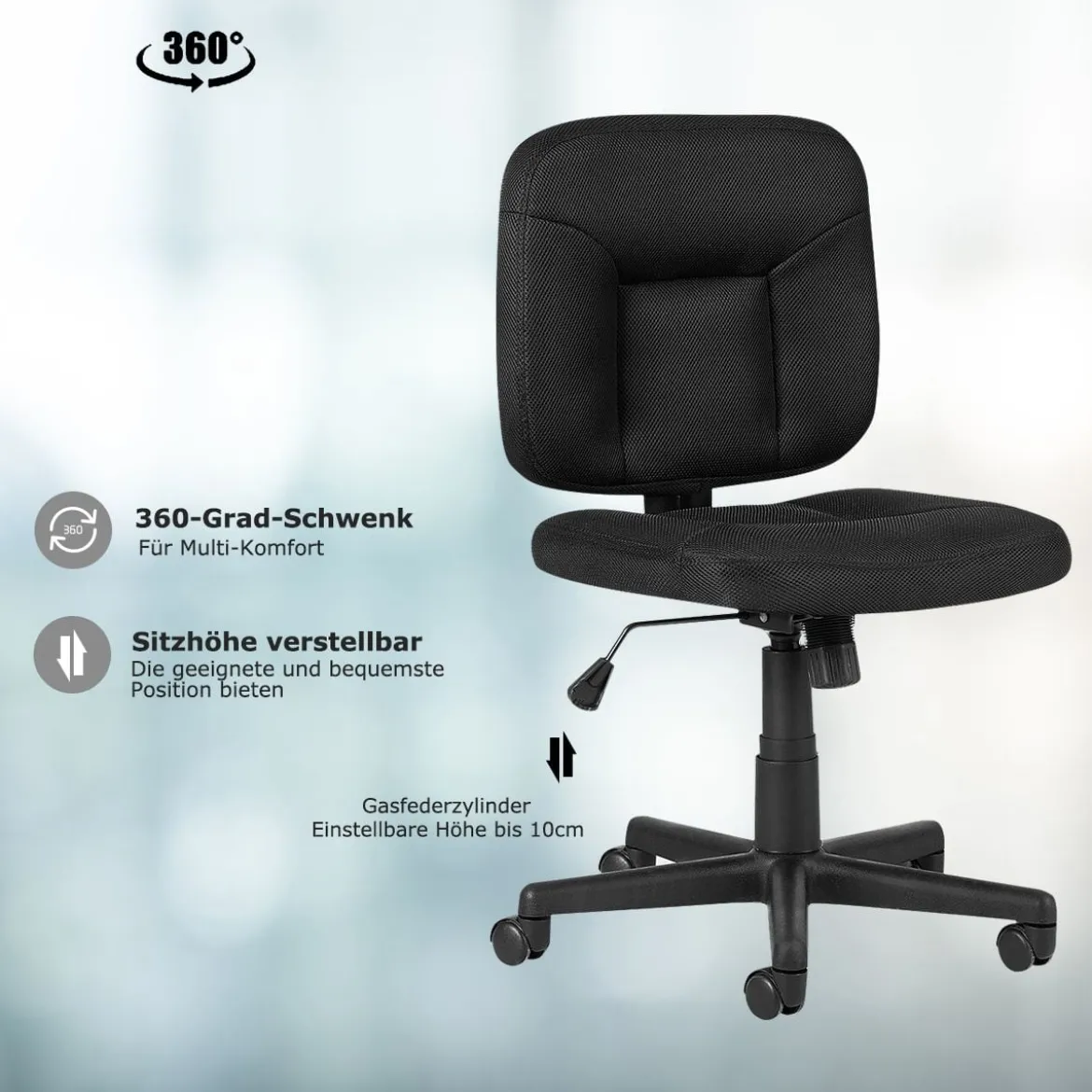 Ergonomischer Bürostuhl Computer-Stuhl mit einstellbare Höhe 63,5 x 61 x 84-94 cm Schwarz