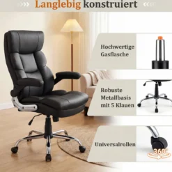 Ergonomischer Bürostuhl mit Ausklappbaren Armlehnen & Wippfunktion Chefsessel Computerstuhl