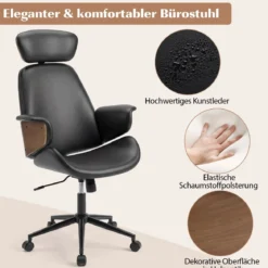 Ergonomischer Bürostuhl mit Gebogenen Armlehnen & Rückenlehne & Kopfstütze Schreibtischstuhl Drehstuhl
