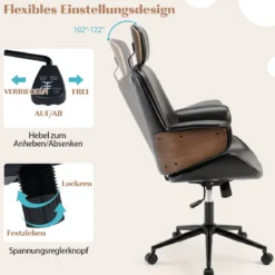 Ergonomischer Bürostuhl mit Gebogenen Armlehnen & Rückenlehne & Kopfstütze Schreibtischstuhl Drehstuhl