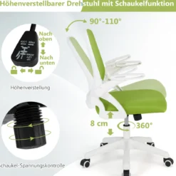 Ergonomischer Bürostuhl mit Hochklappbaren Armlehnen & Wippfunktion Schreibtischstuhl Grün