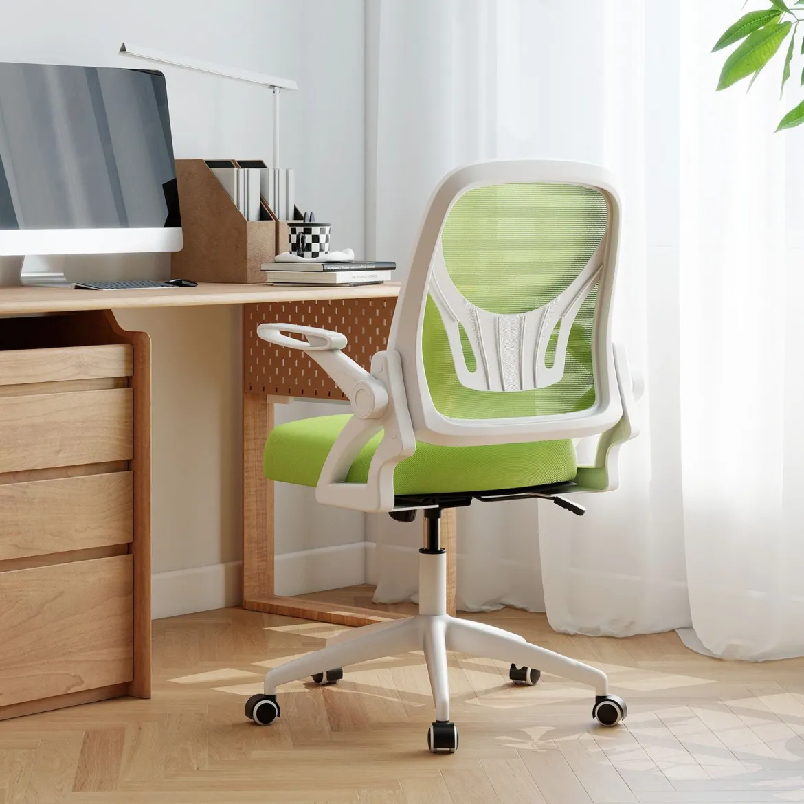 Ergonomischer Bürostuhl mit Hochklappbaren Armlehnen & Wippfunktion Schreibtischstuhl Grün