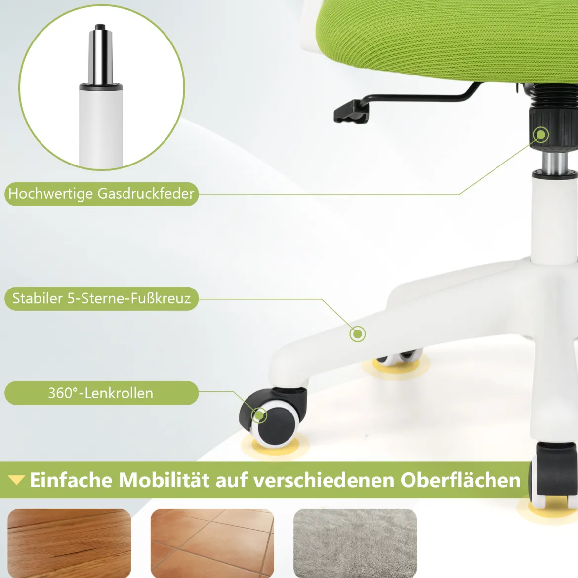 Ergonomischer Bürostuhl mit Hochklappbaren Armlehnen & Wippfunktion Schreibtischstuhl Grün
