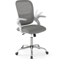 Ergonomischer Bürostuhl mit Hochklappbaren Armlehnen & Wippfunktion Computerstuhl Grau