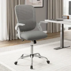 Ergonomischer Bürostuhl mit Hochklappbaren Armlehnen & Wippfunktion Computerstuhl Grau