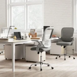 Ergonomischer Bürostuhl mit Hochklappbaren Armlehnen & Wippfunktion Computerstuhl Grau