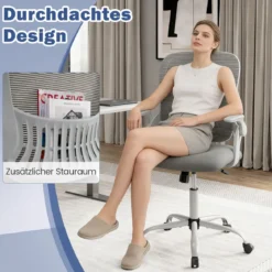 Ergonomischer Bürostuhl mit Hochklappbaren Armlehnen & Wippfunktion Computerstuhl Grau