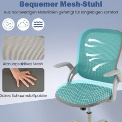 Ergonomischer Bürostuhl mit Hochklappbaren Armlehnen & Wippfunktion Computerstuhl Grau