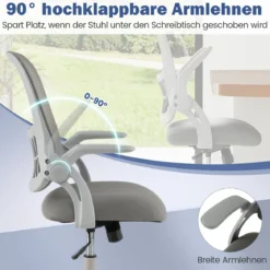 Ergonomischer Bürostuhl mit Hochklappbaren Armlehnen & Wippfunktion Computerstuhl Grau