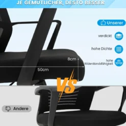 Ergonomischer Bürostuhl mit Lordosenstütze & Wippfunktion Schreibtischstuhl Schwarz