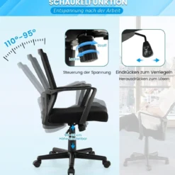 Ergonomischer Bürostuhl mit Lordosenstütze & Wippfunktion Schreibtischstuhl Schwarz