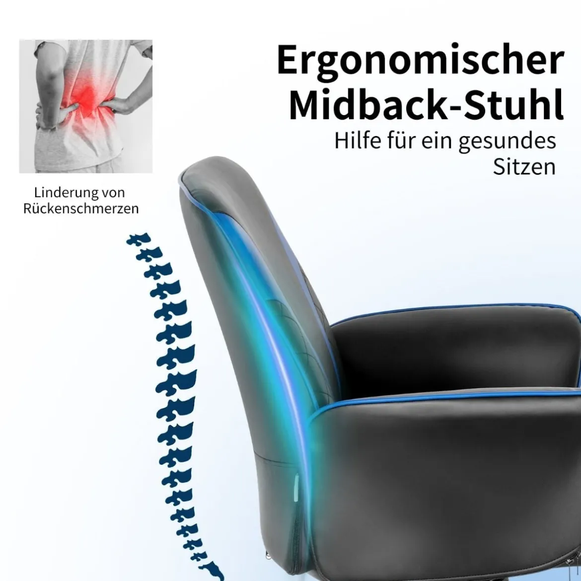 Ergonomischer Computerstuhl mit integrierten Armlehnen Höhenverstellbar Bürostuhl
