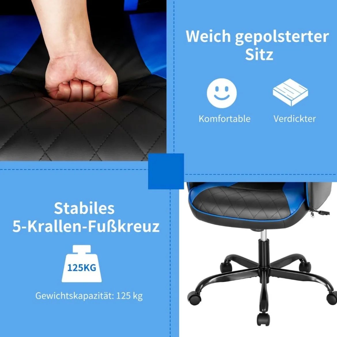 Ergonomischer Computerstuhl mit integrierten Armlehnen Höhenverstellbar Bürostuhl