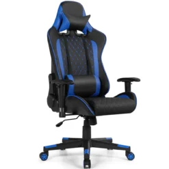 Ergonomischer Gaming Stuhl mit Hoher Rückenlehne & Kopfstütze & Lendenwirbelstütze Blau