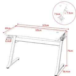 Ergonomischer Gaming Tisch Gaming Desk Computertisch mit Getränkehalter Schwarz 115 x 60 x 76 cm