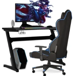 Ergonomischer Gaming Tisch Gaming Desk Computertisch mit Getränkehalter Schwarz 115 x 60 x 76 cm