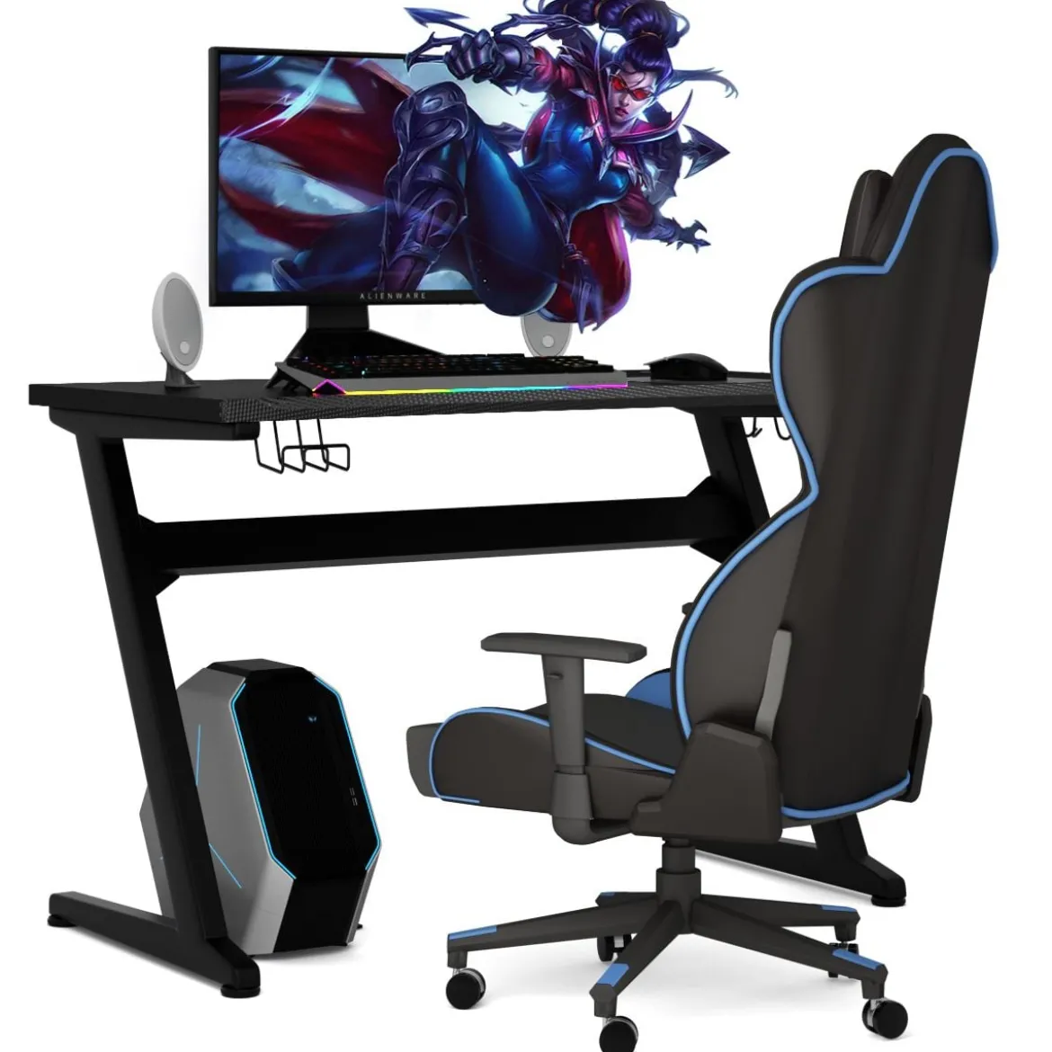 Ergonomischer Gaming Tisch Gaming Desk Computertisch mit Getränkehalter Schwarz 115 x 60 x 76 cm