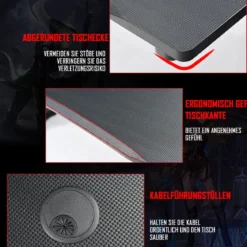 Ergonomischer Gaming Tisch Gaming Desk Computertisch mit Getränkehalter Schwarz 115 x 60 x 76 cm