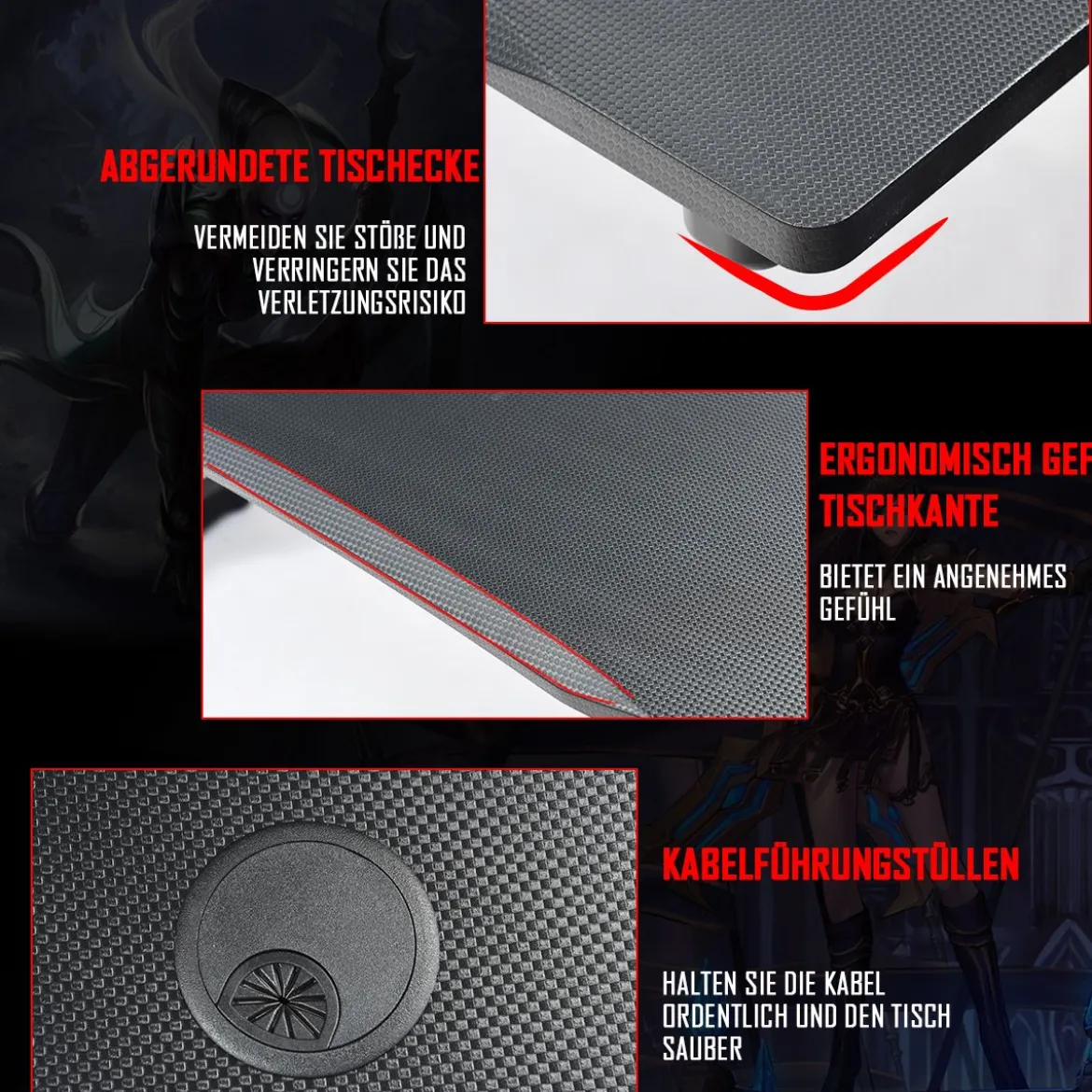 Ergonomischer Gaming Tisch Gaming Desk Computertisch mit Getränkehalter Schwarz 115 x 60 x 76 cm