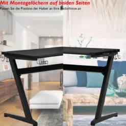 Ergonomischer Gaming Tisch Gaming Desk Computertisch mit Getränkehalter Schwarz 115 x 60 x 76 cm