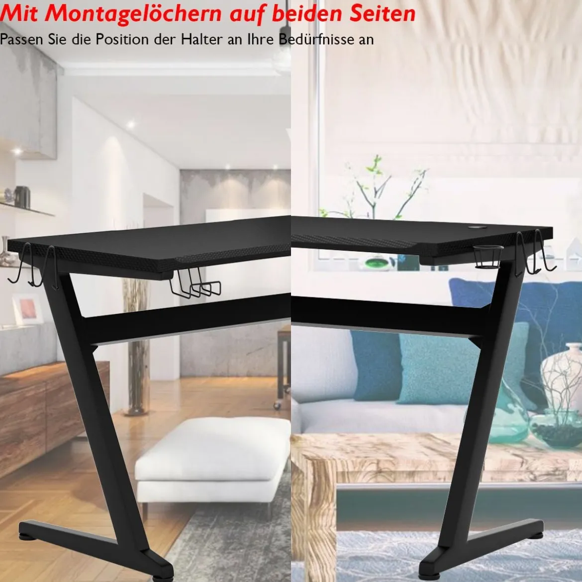 Ergonomischer Gaming Tisch Gaming Desk Computertisch mit Getränkehalter Schwarz 115 x 60 x 76 cm